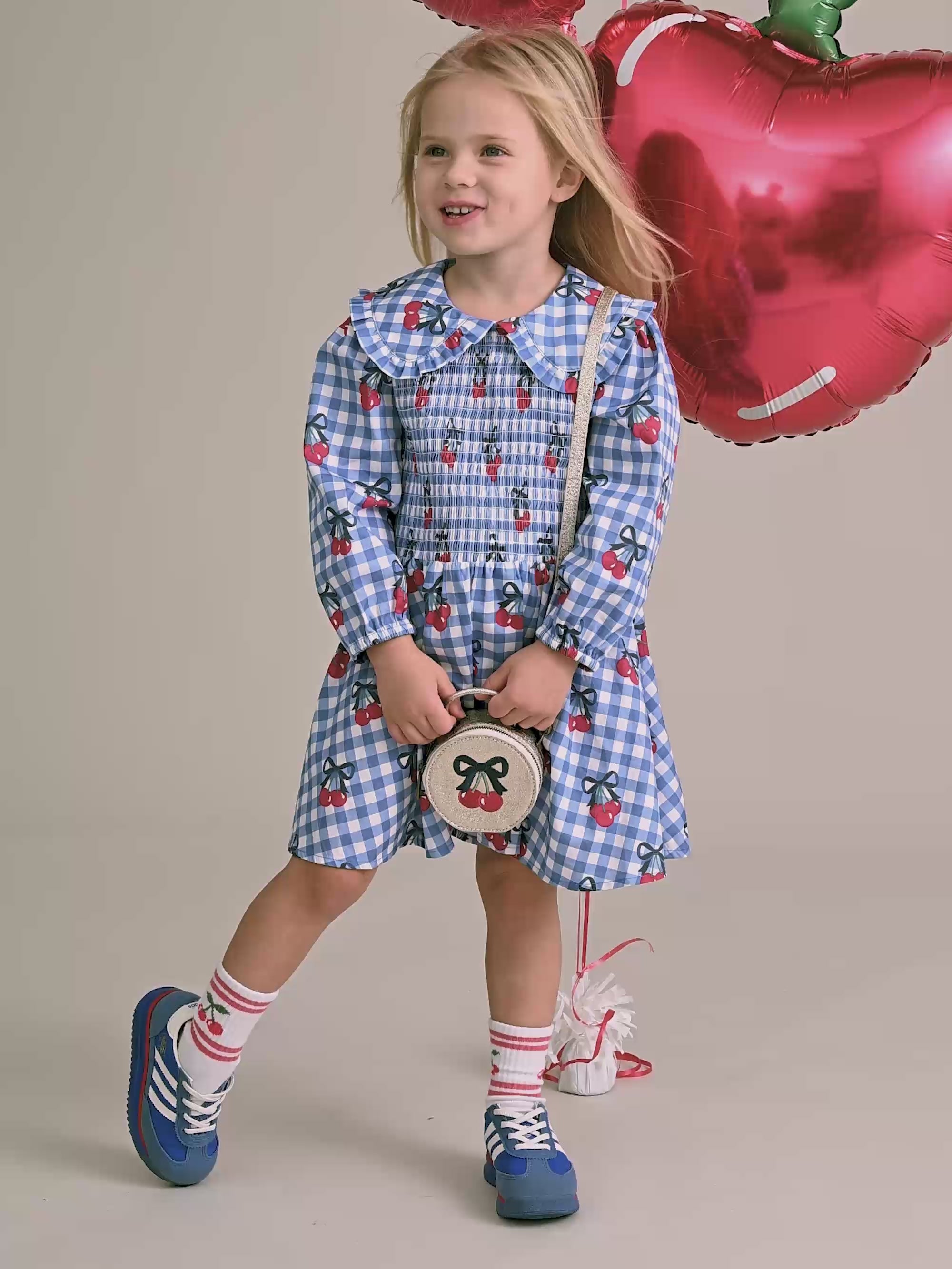 Cherry Gingham Shirred Dress DRESS Huxbaby
