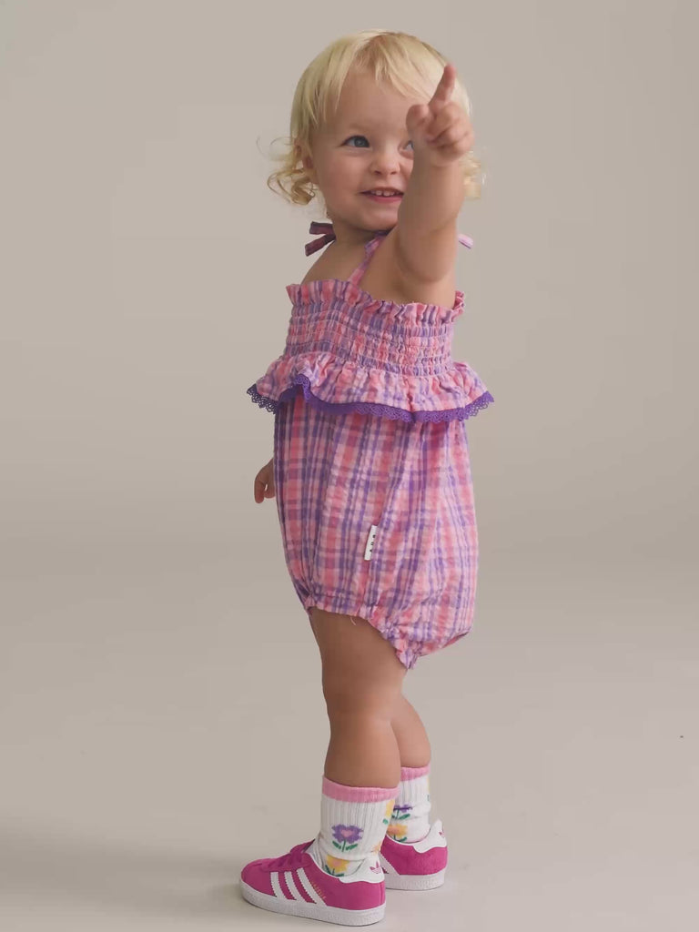 Tropical Check Tie Romper PLAYSUIT Huxbaby Shopify