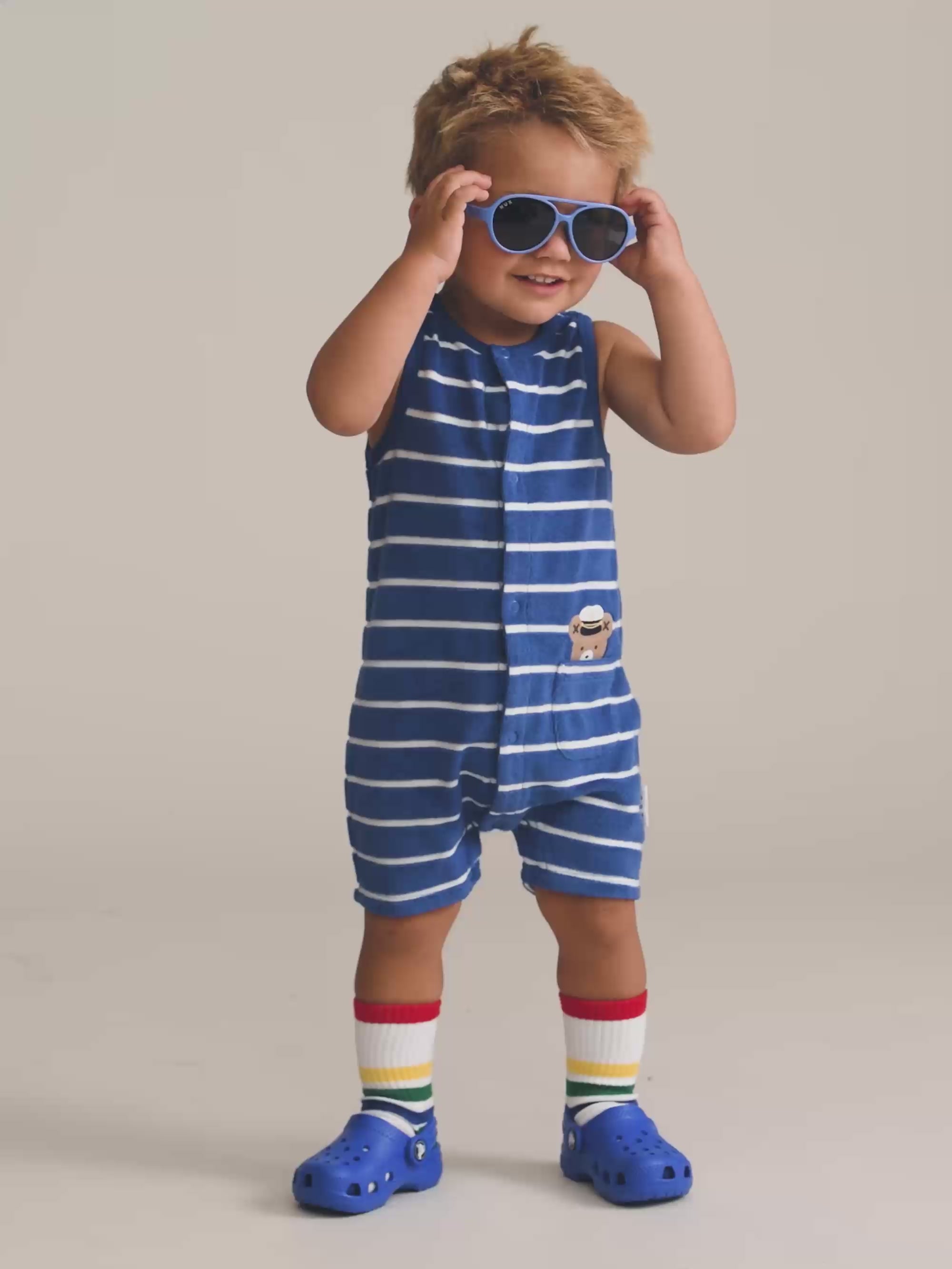 Nautical Peekaboo Hux Towelling Romper ONESIE Huxbaby Shopify