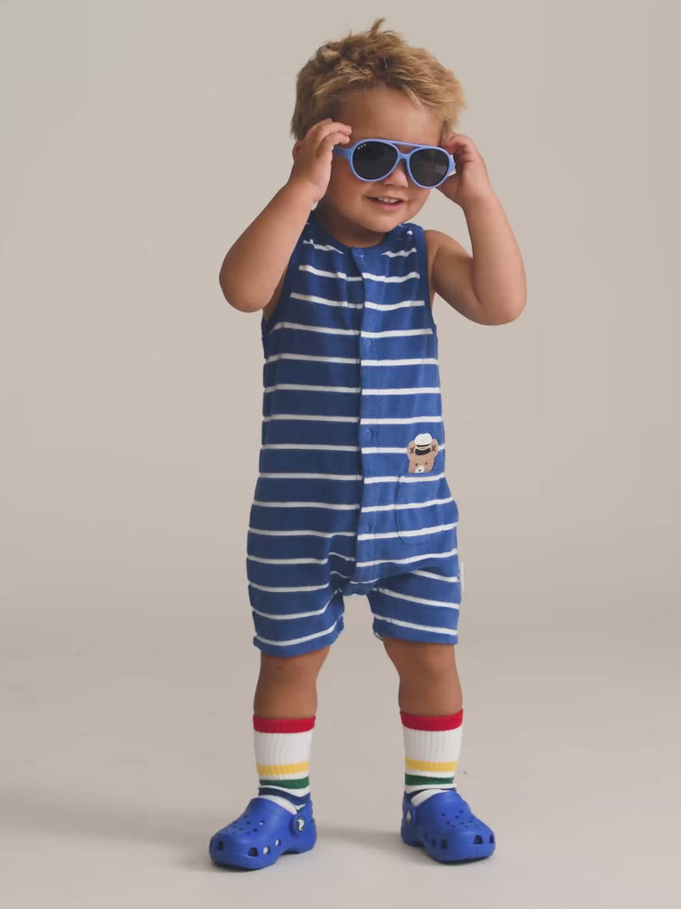Nautical Peekaboo Hux Towelling Romper ONESIE Huxbaby Shopify