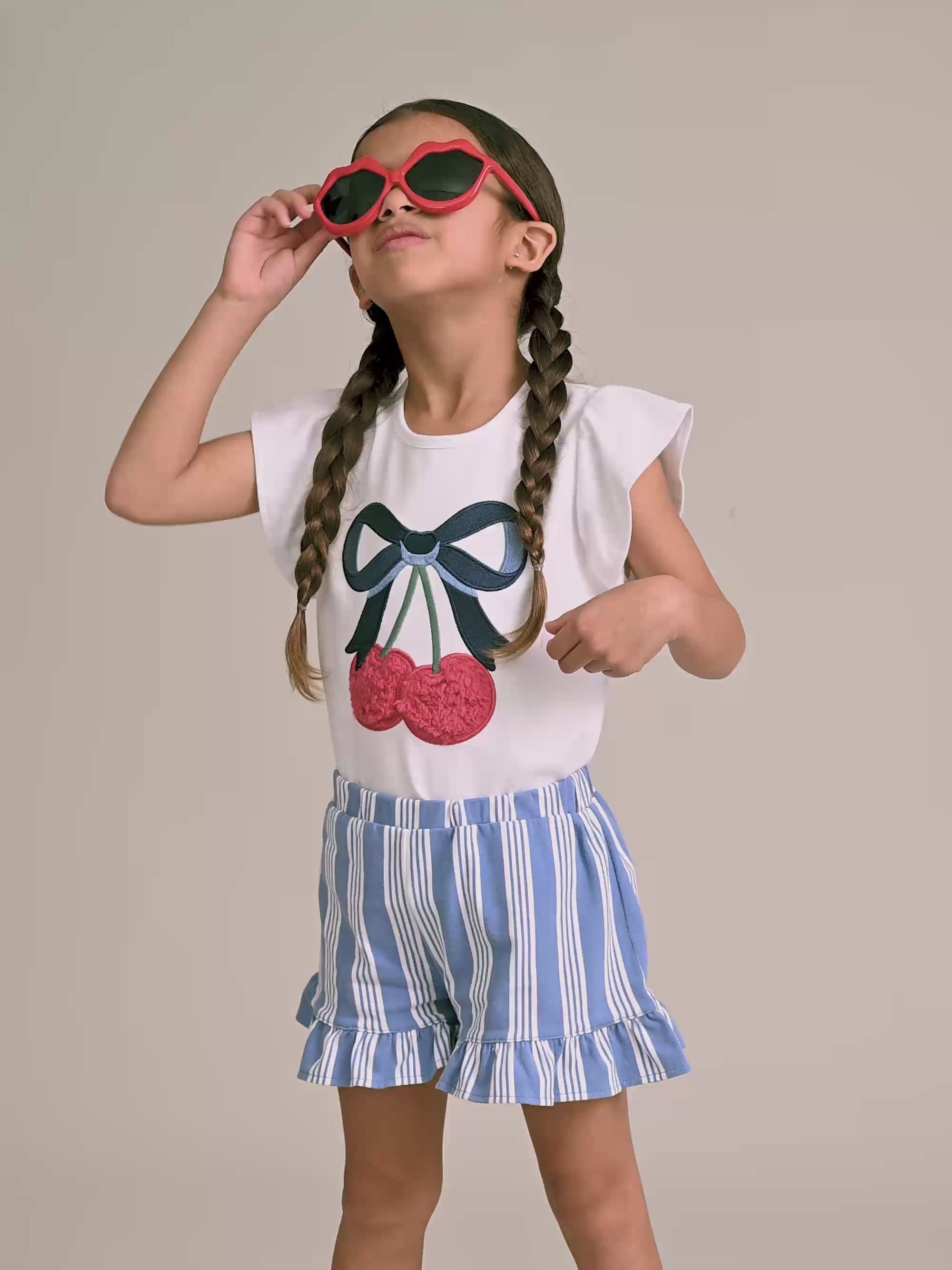 Cherry Bow Frill Sleeve Tee T-SHIRT Huxbaby