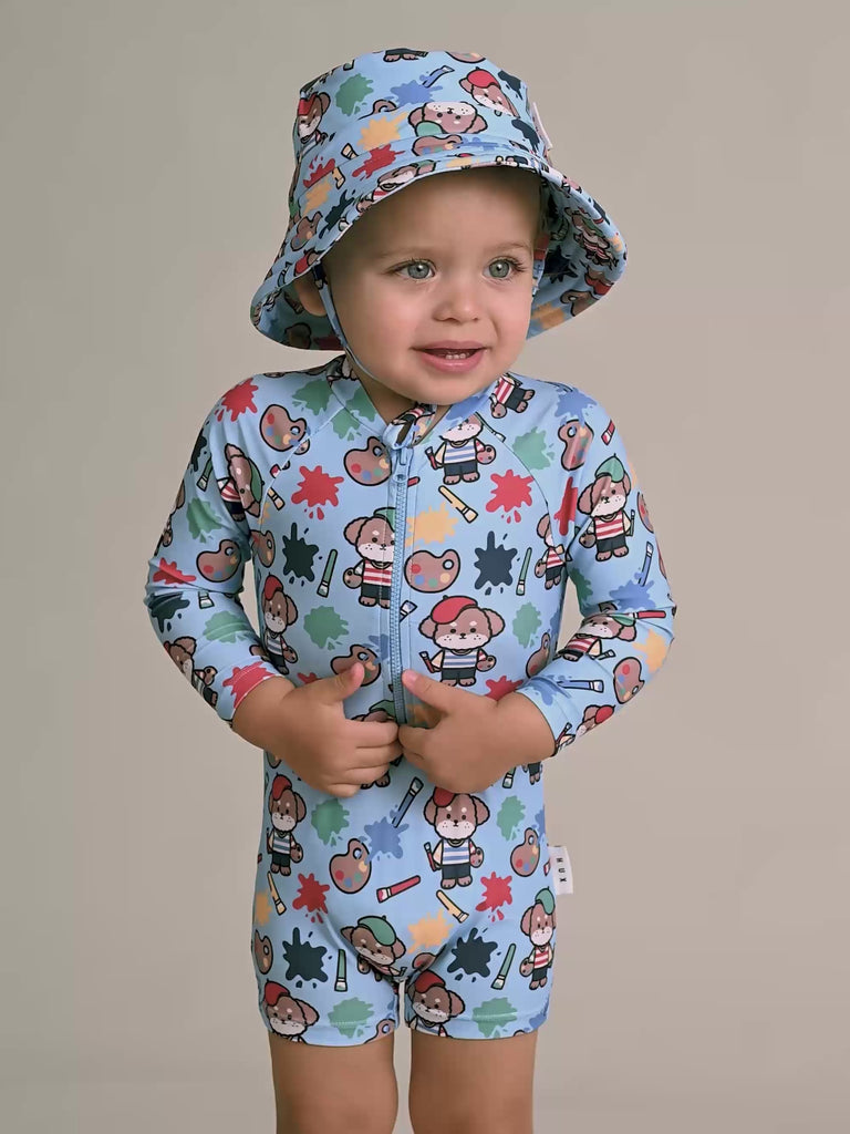 Parisian Painter Pup Swimsuit Shortie SWIMWEAR Huxbaby