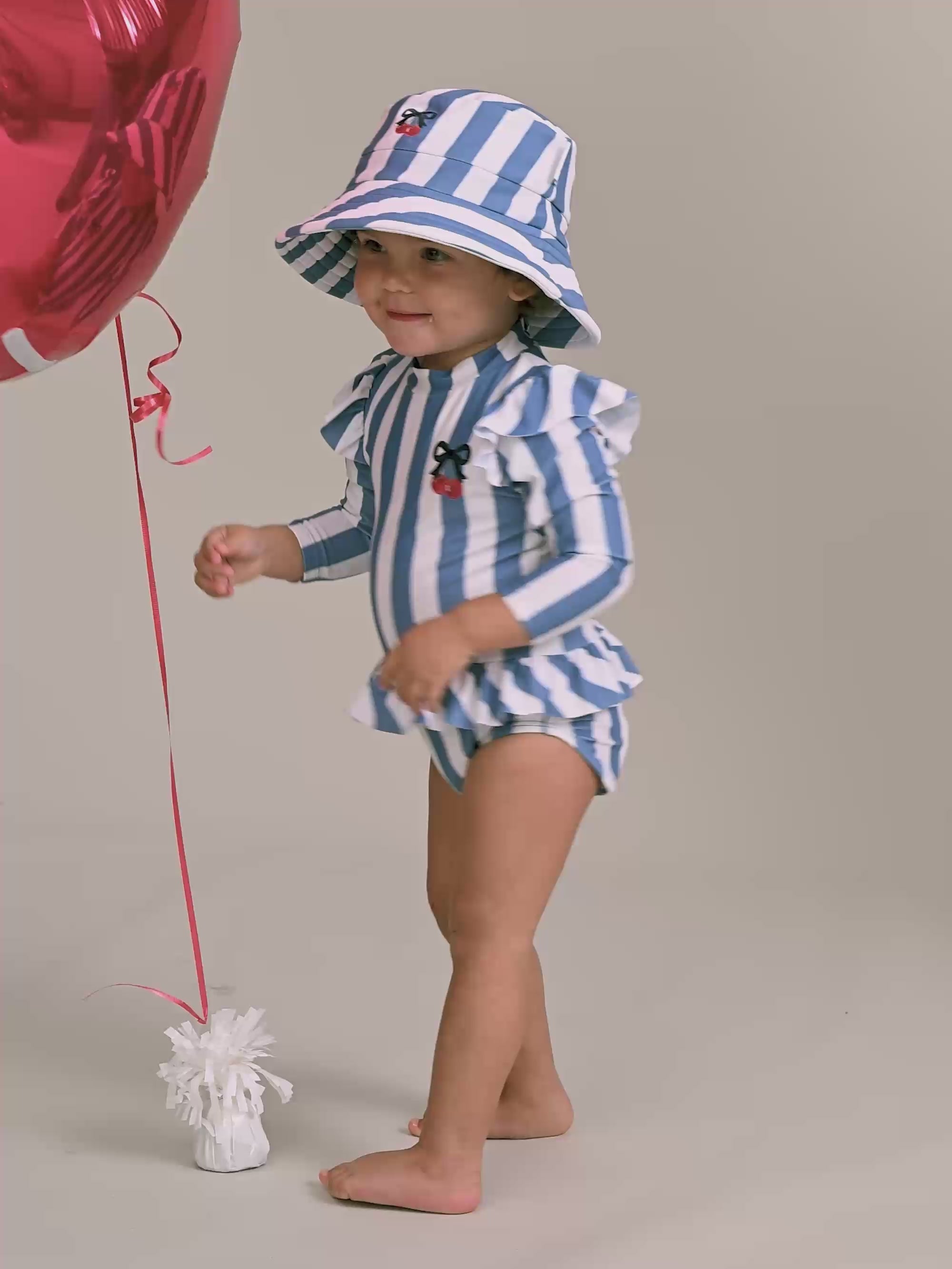 Vintage Stripe Cherry Peplum Swimsuit SWIMWEAR Huxbaby