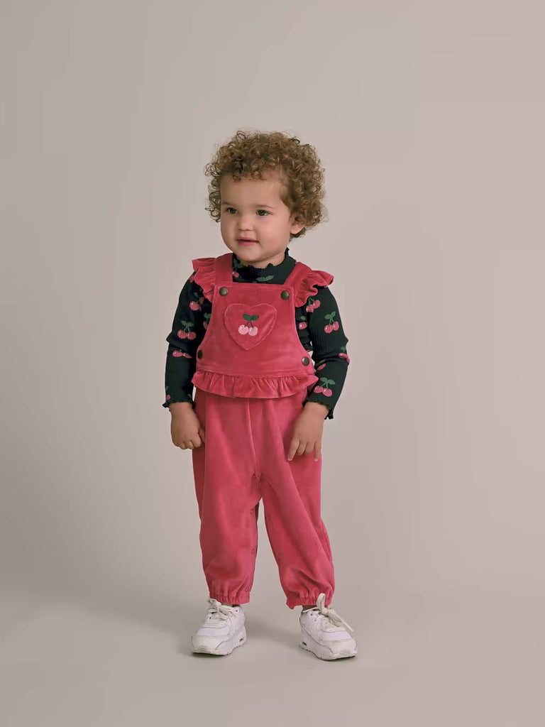 Very Cherry Velour Frill Overall OVERALL Huxbaby