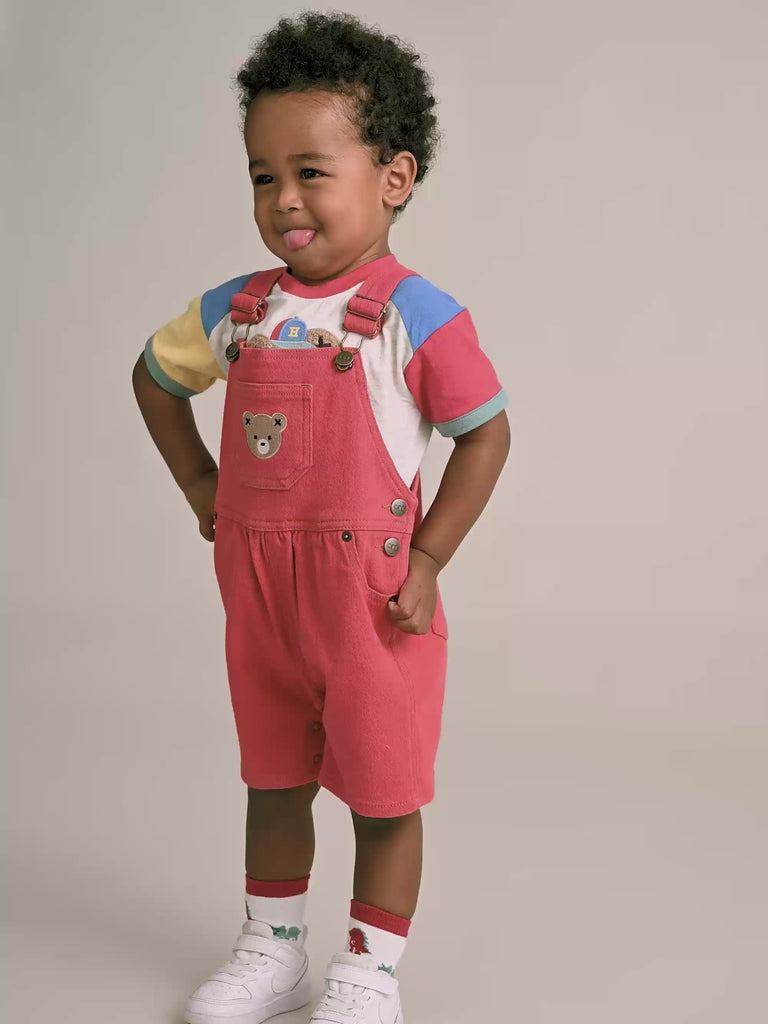Denim Short Overalls Chilli Red OVERALL Huxbaby