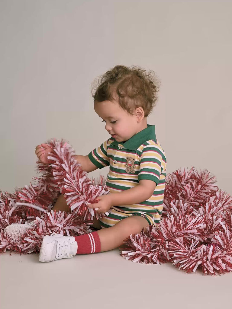 Gingerbread Preppy Polo Romper ROMPER Huxbaby