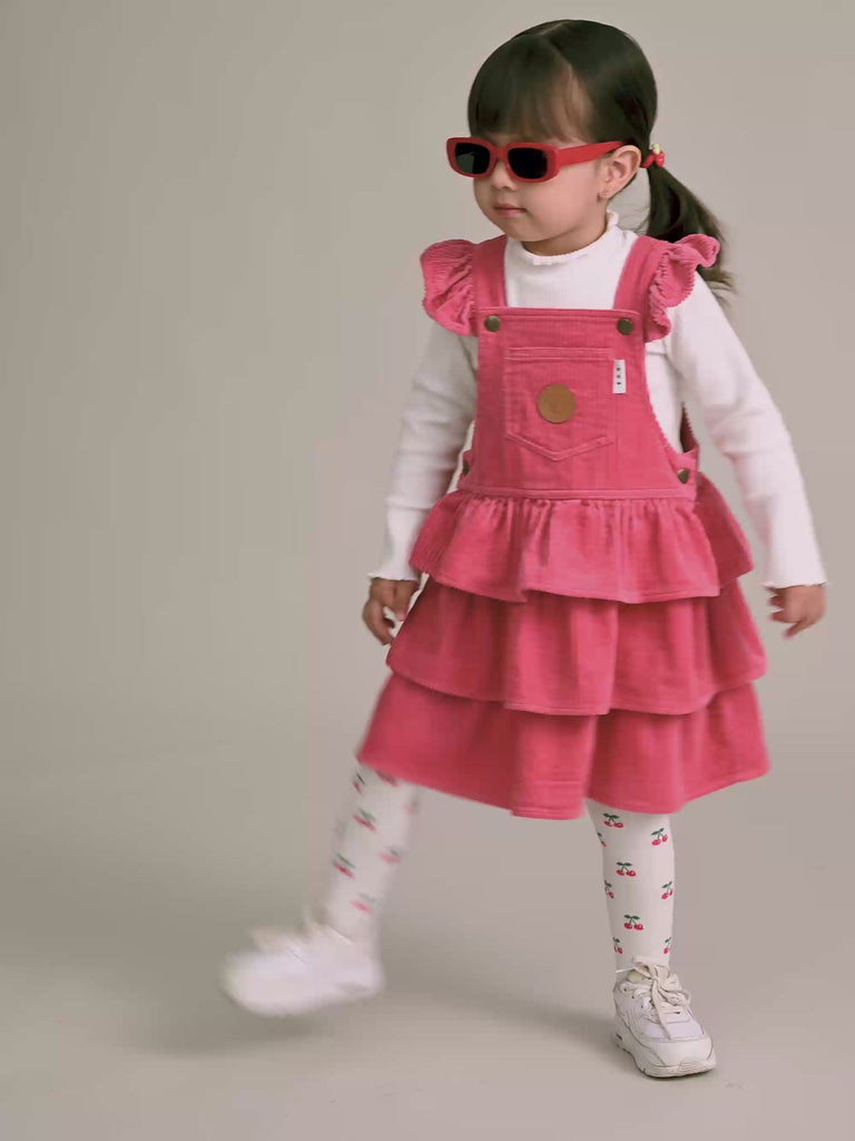 Classic Tiered Cord Pink Pinafore DRESS Huxbaby