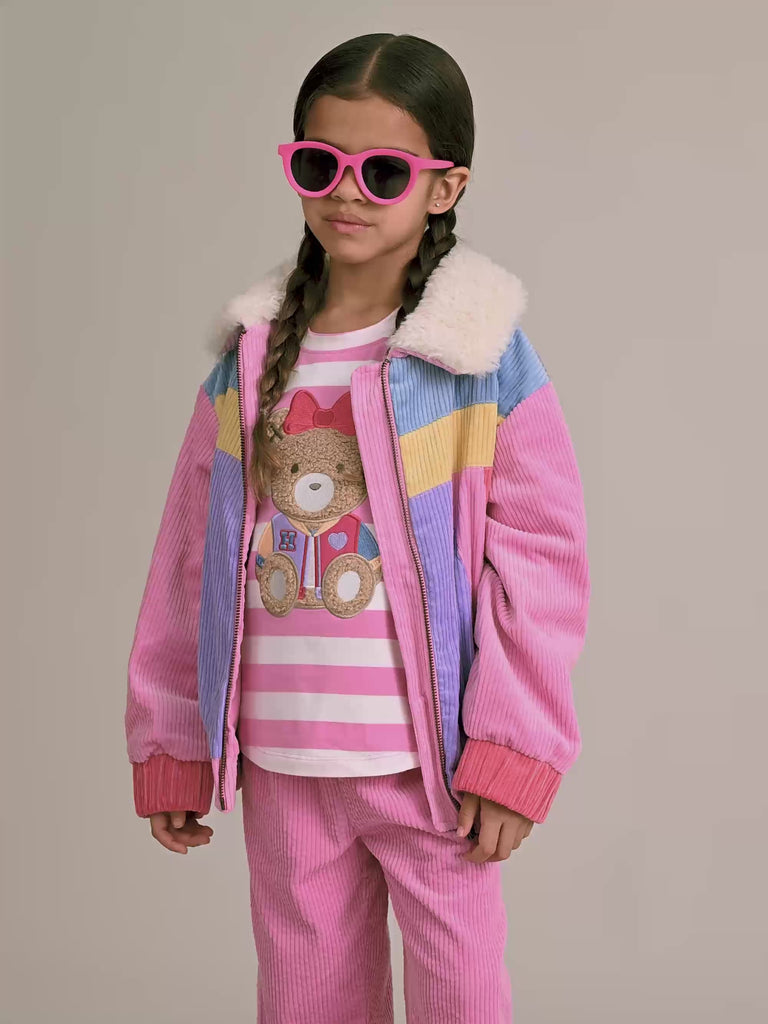 Colour Block Cord Jacket Pink JACKET Huxbaby