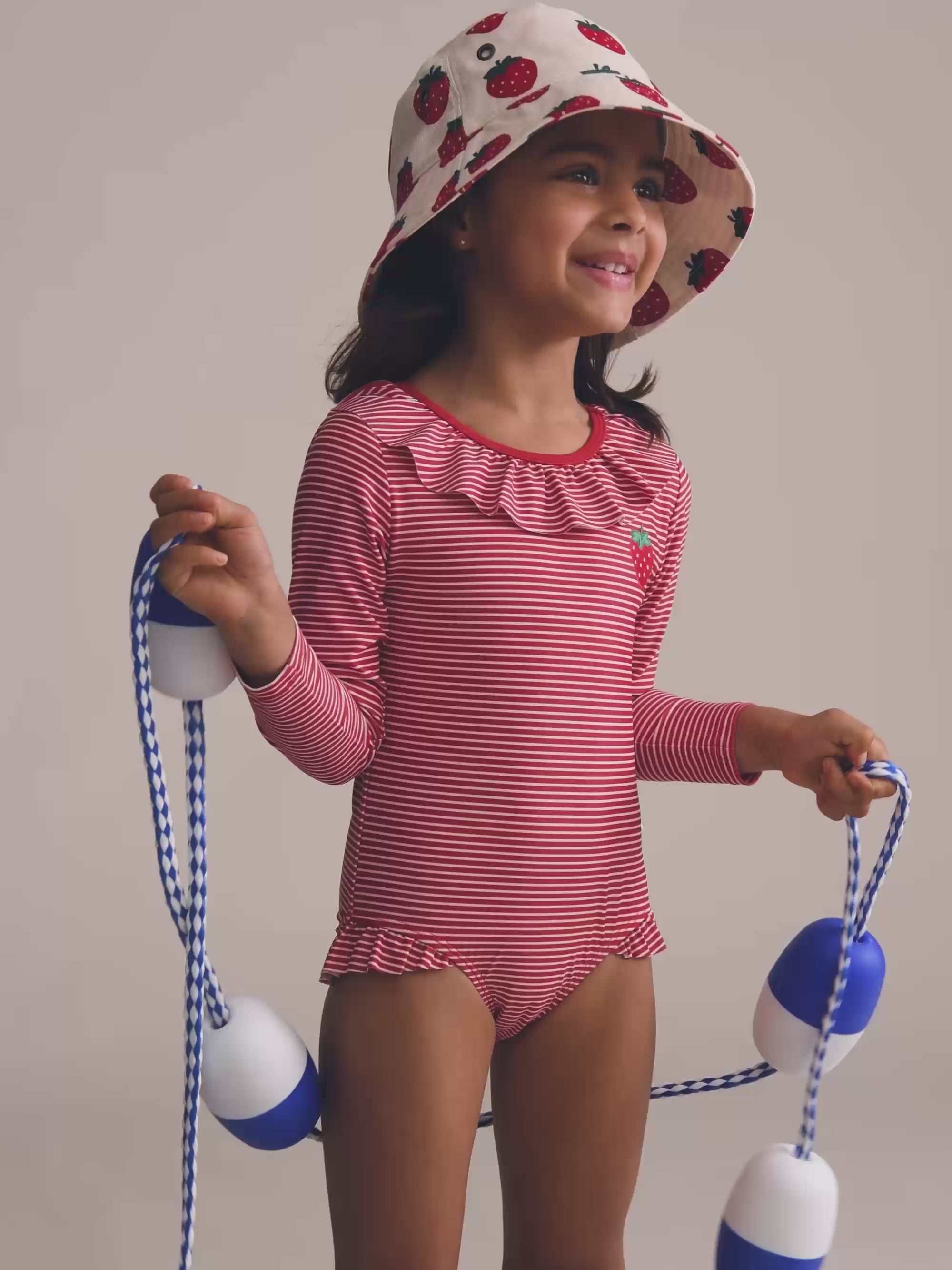 Red Stripe Frill Neck Swimsuit SWIMWEAR Huxbaby Shopify