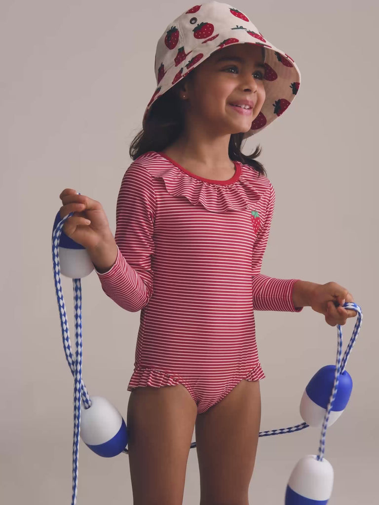 Red Stripe Frill Neck Swimsuit SWIMWEAR Huxbaby Shopify