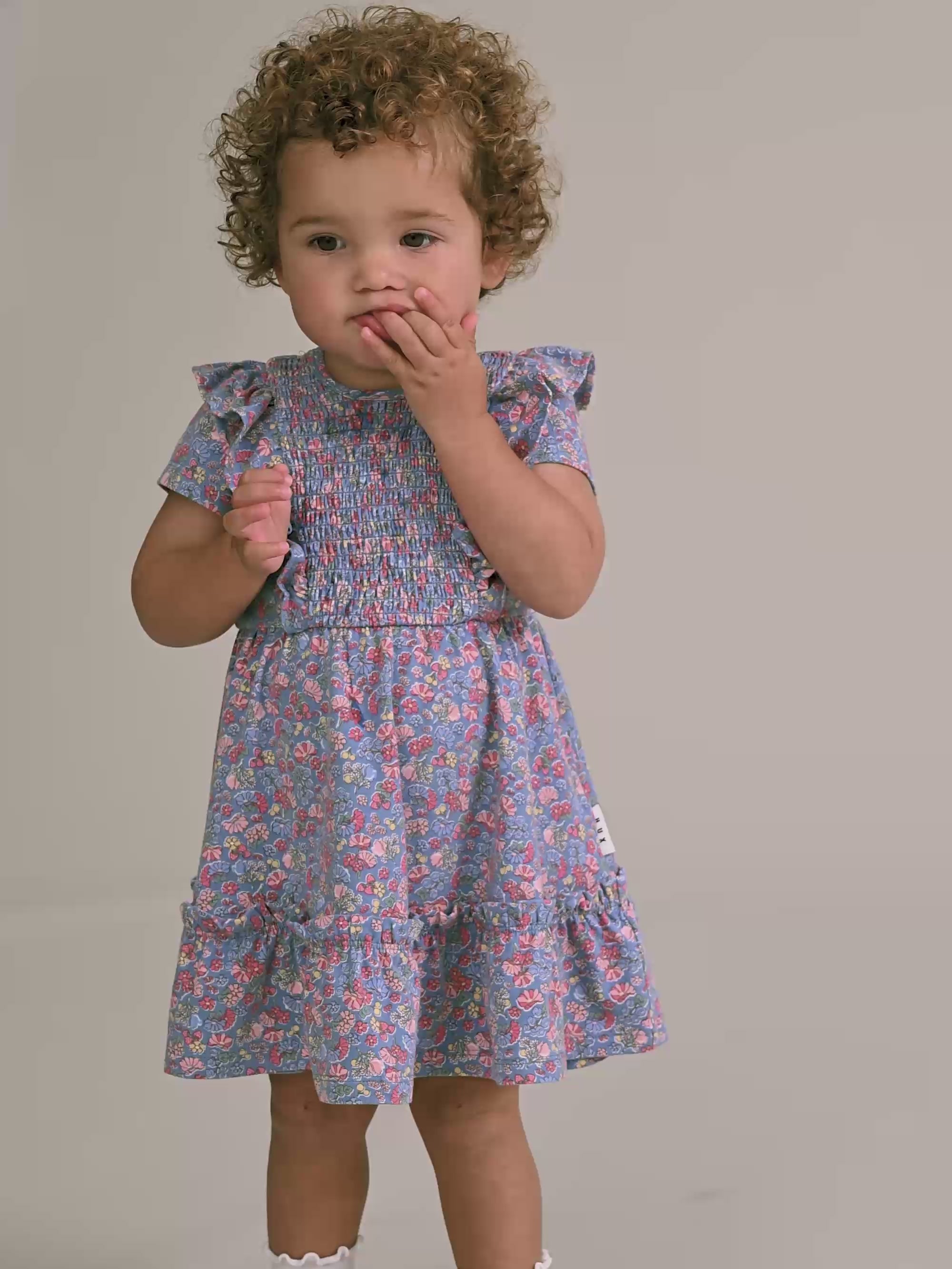 Vintage Floral Shirred Dress DRESS Huxbaby