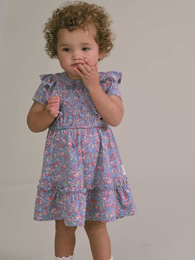Vintage Floral Shirred Dress DRESS Huxbaby