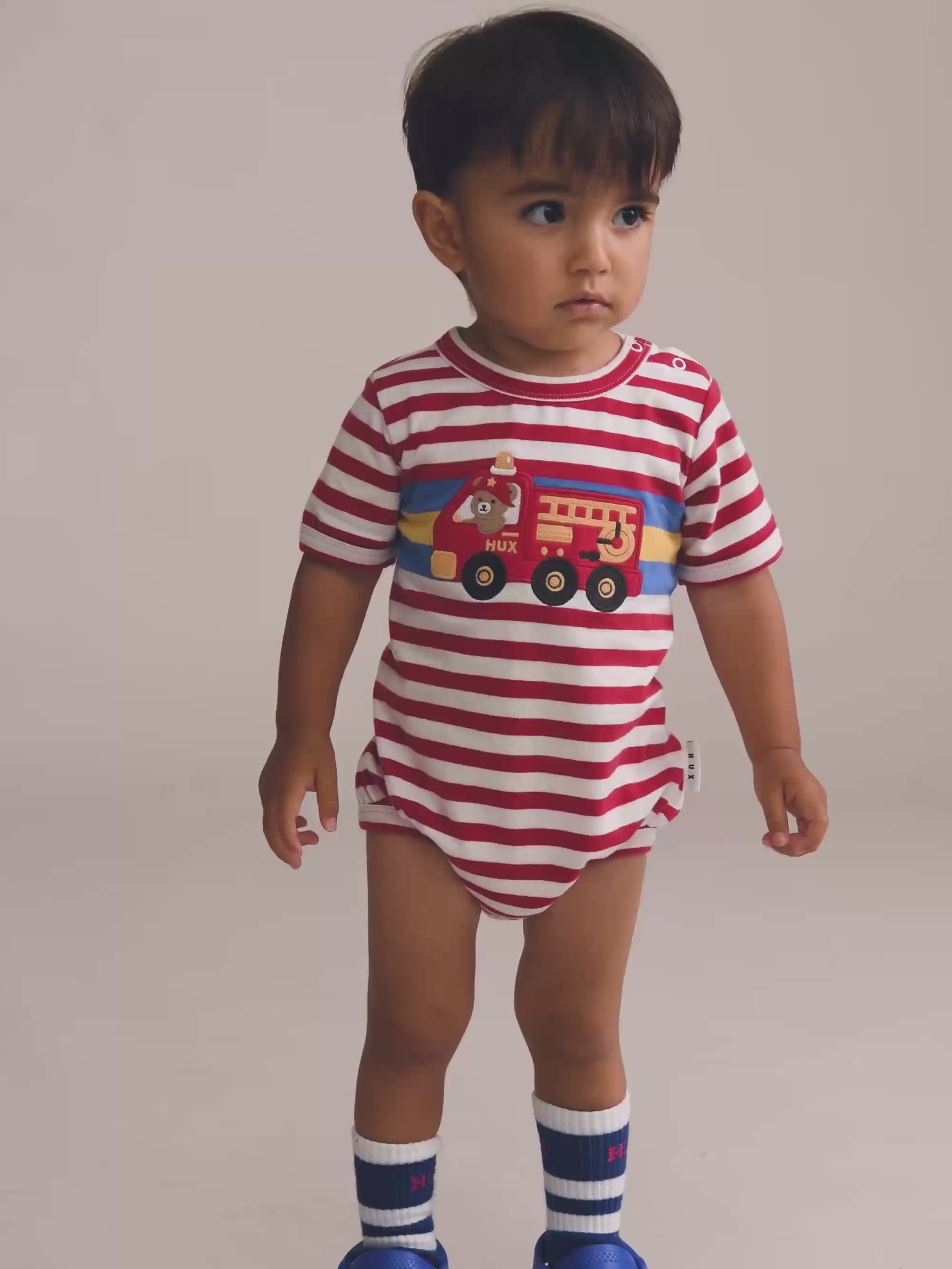Fireman Hux Stripe Romper ONESIE Huxbaby Shopify