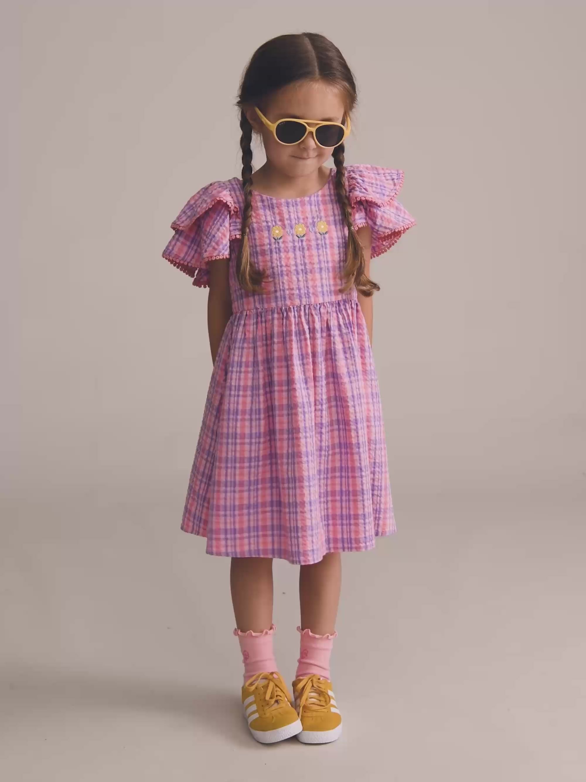 Floral Emb Tropical Check Dress DRESS Huxbaby Shopify
