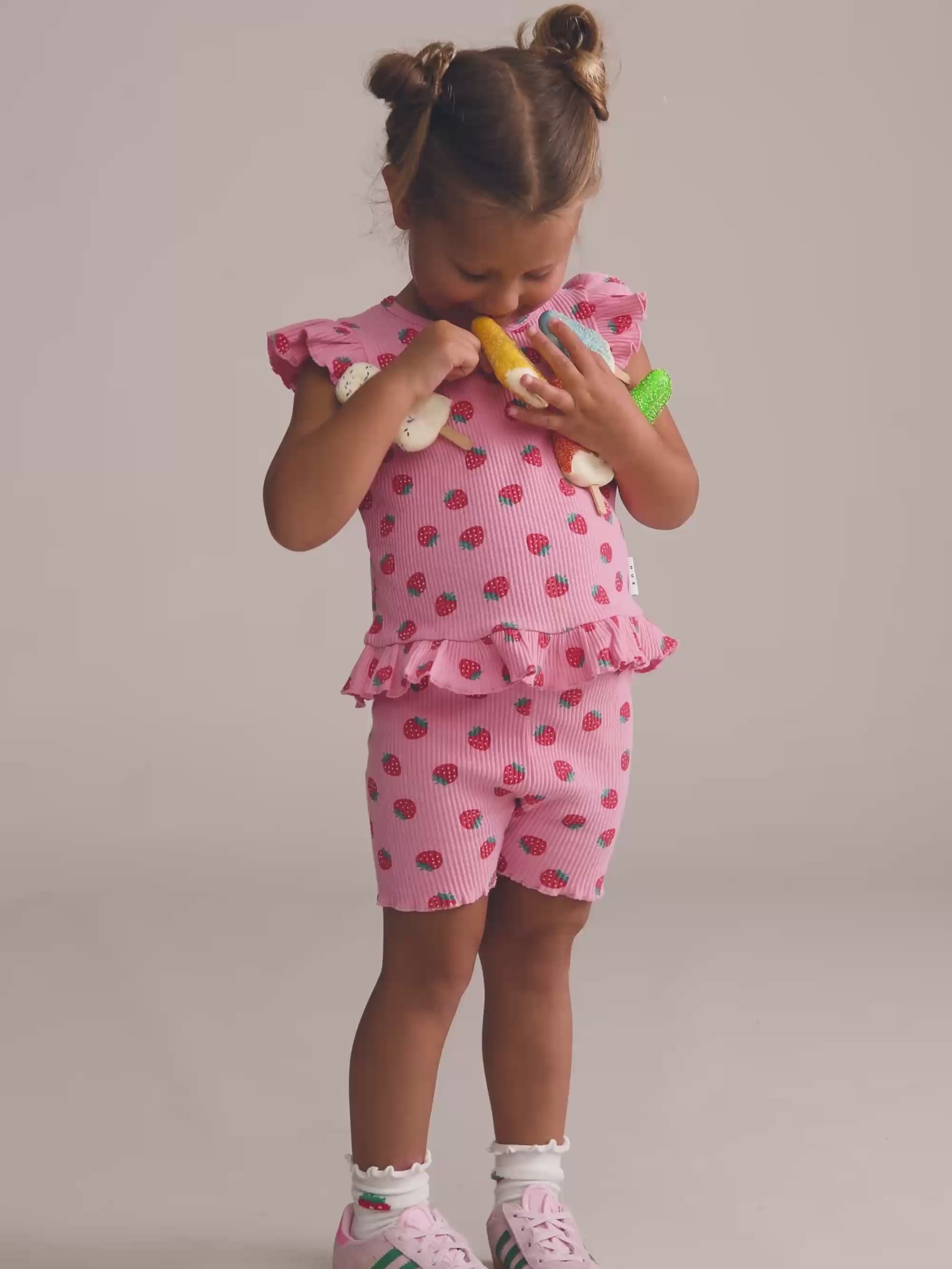 Strawberry Print Rib Bike Short SHORT Huxbaby Shopify