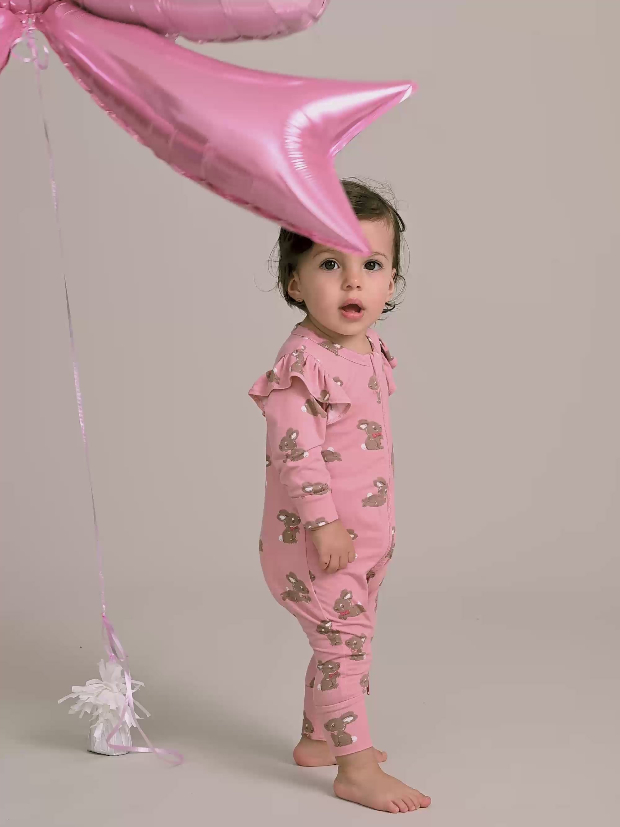 Dusty Pink Bunny Zip Romper ROMPER Huxbaby