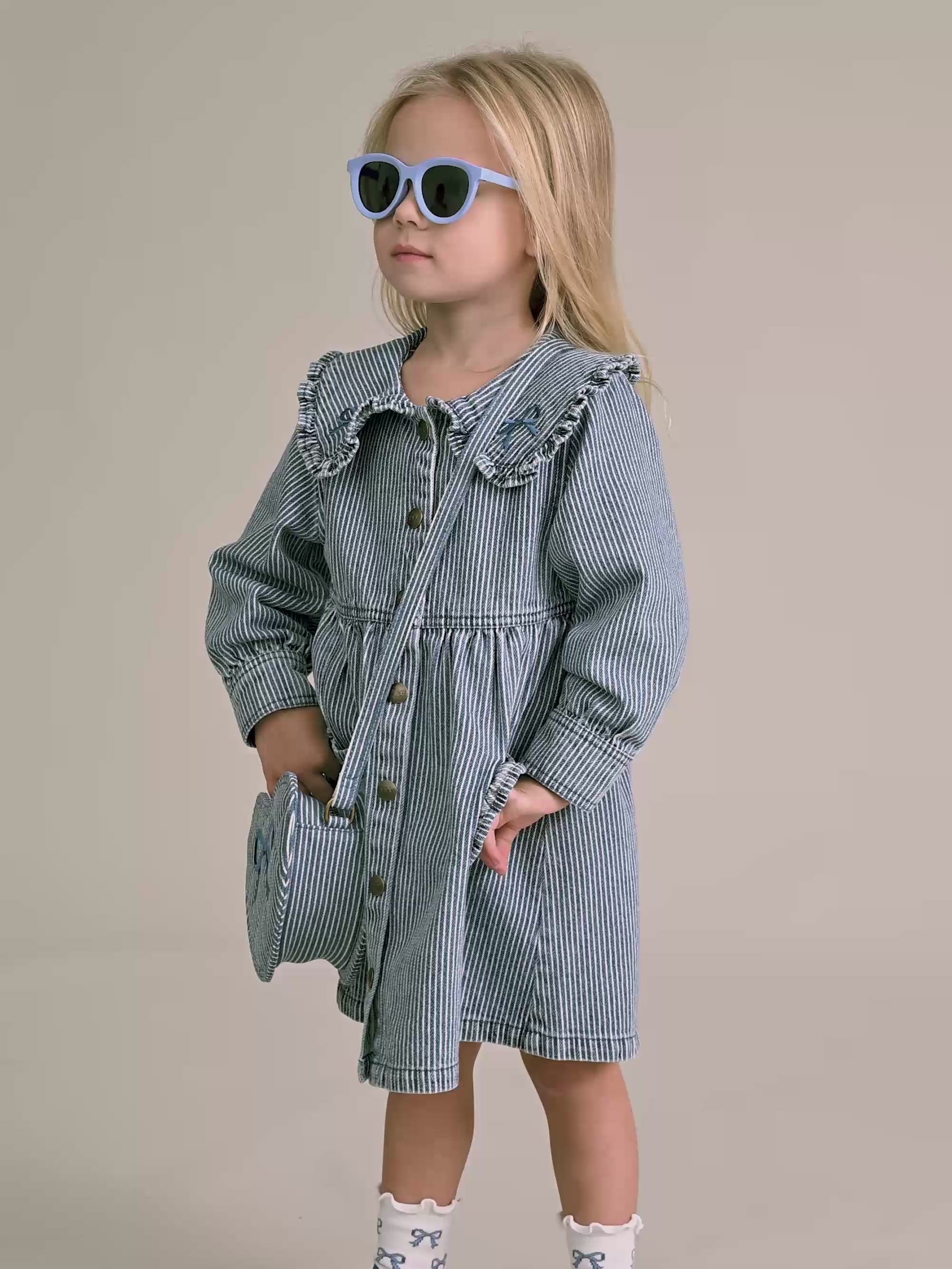 Vintage Bow Collar Denim Dress DRESS Huxbaby