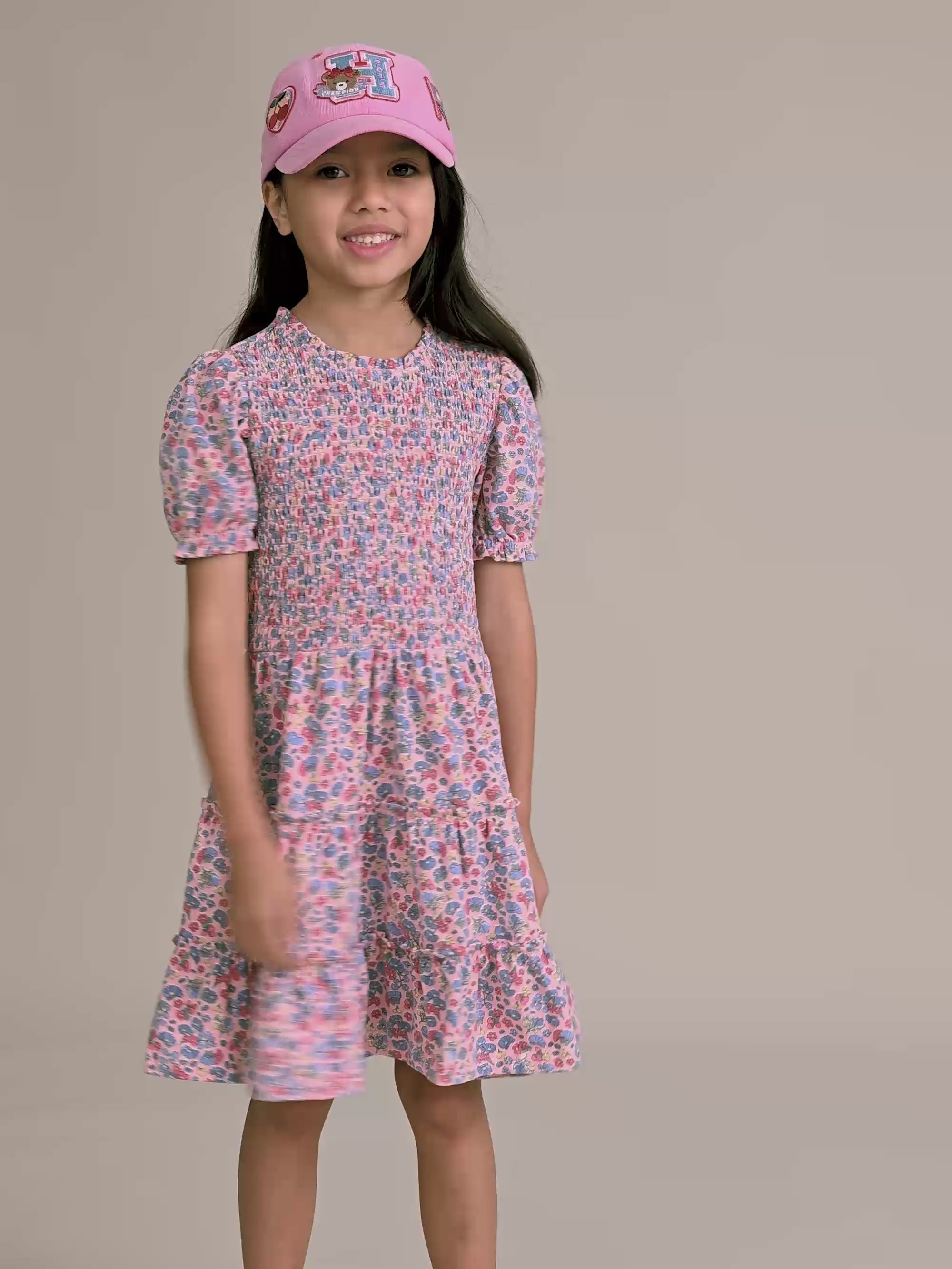 Vintage Floral Puff Sleeve Shirred Dress DRESS Huxbaby