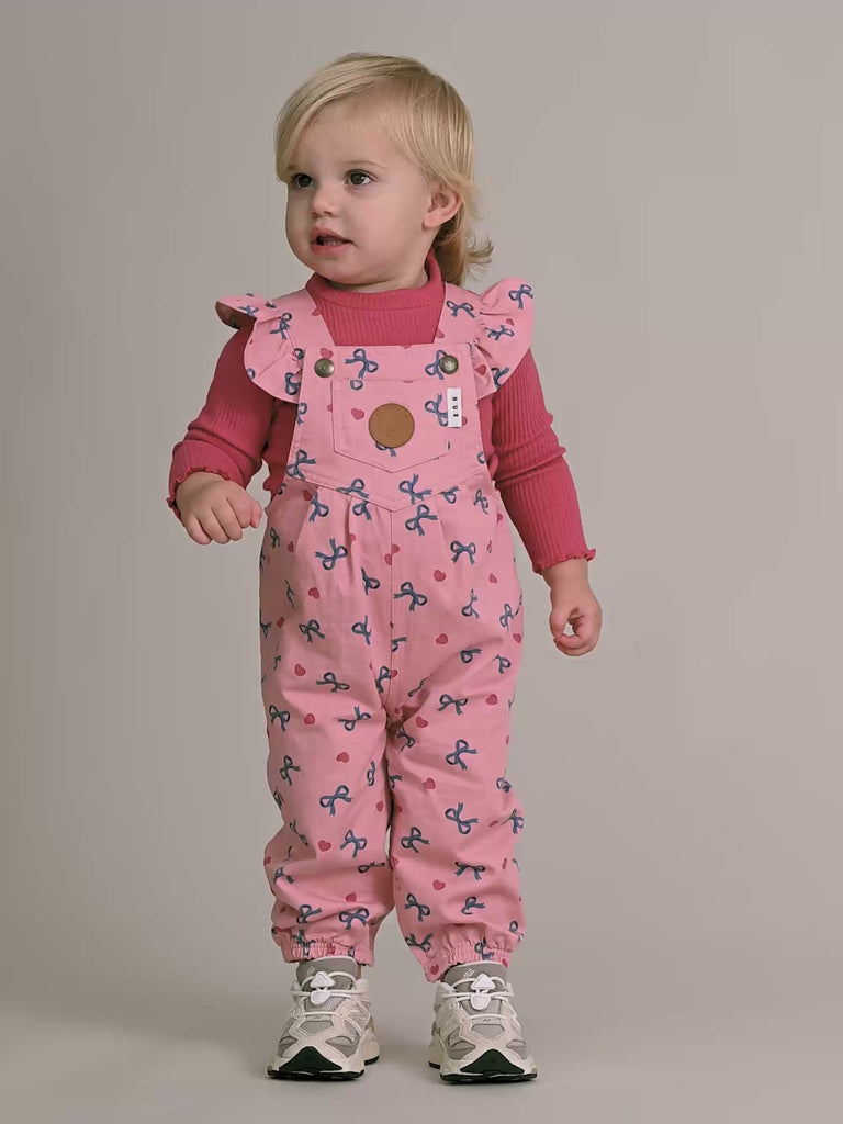 Hearts And Bows Frill Overalls ROMPER Huxbaby
