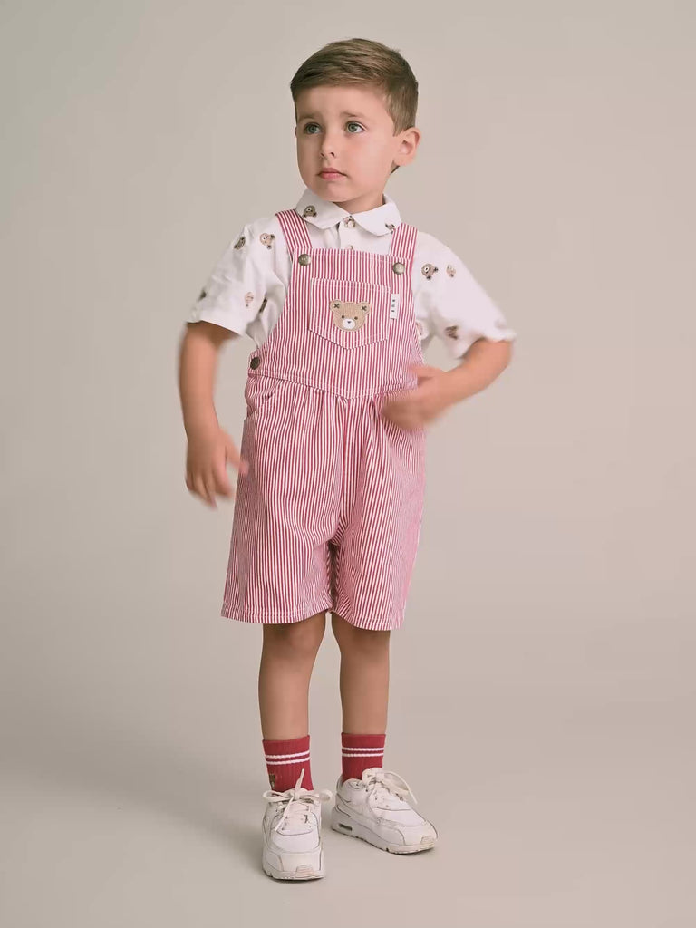Chill Red Stripe Short Overalls OVERALL Huxbaby