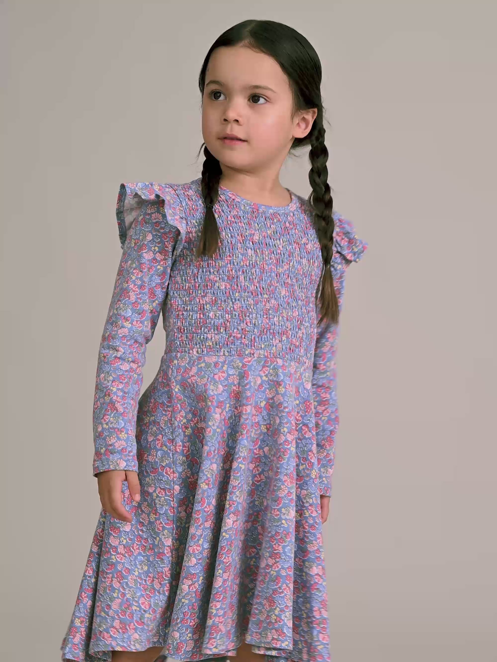 Vintage Floral Shirred Long Sleeve Dress DRESS Huxbaby
