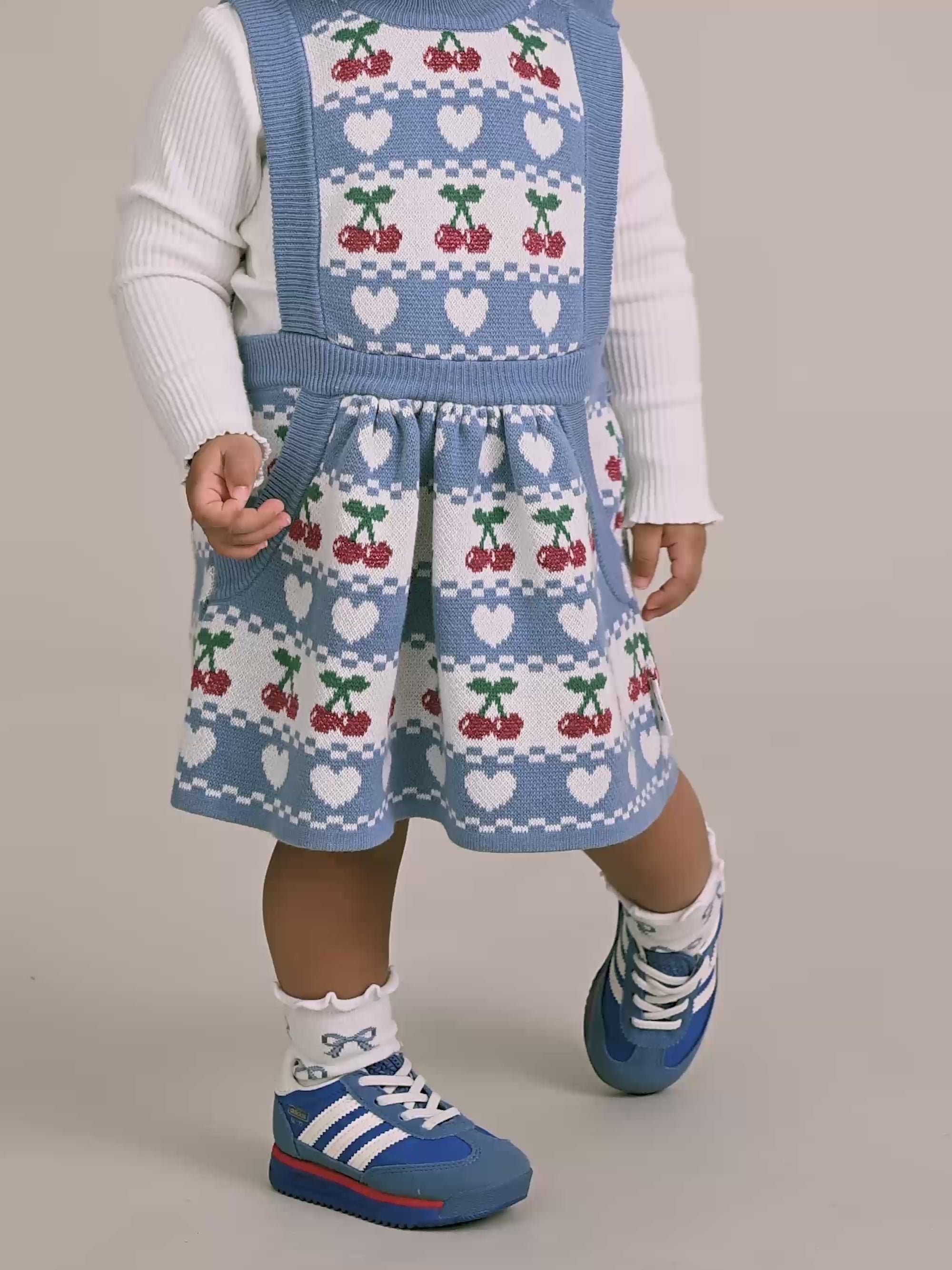 Cherry Heart Knit Pinafore Dress DRESS Huxbaby