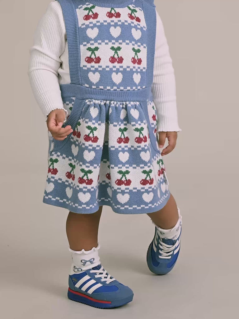 Cherry Heart Knit Pinafore Dress DRESS Huxbaby