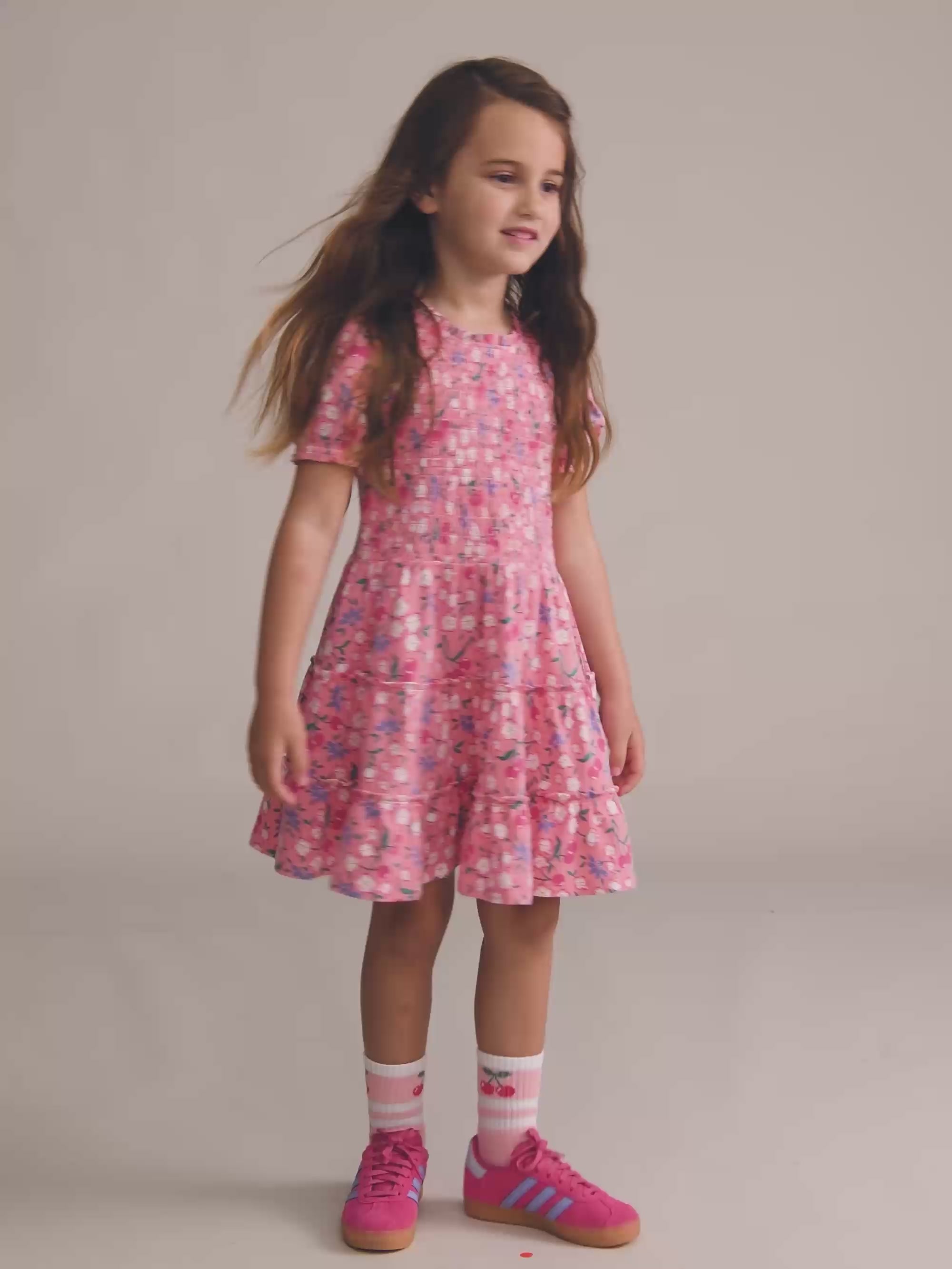 Tropical Cherry Floral Tiered Puff Dress DRESS Huxbaby Shopify