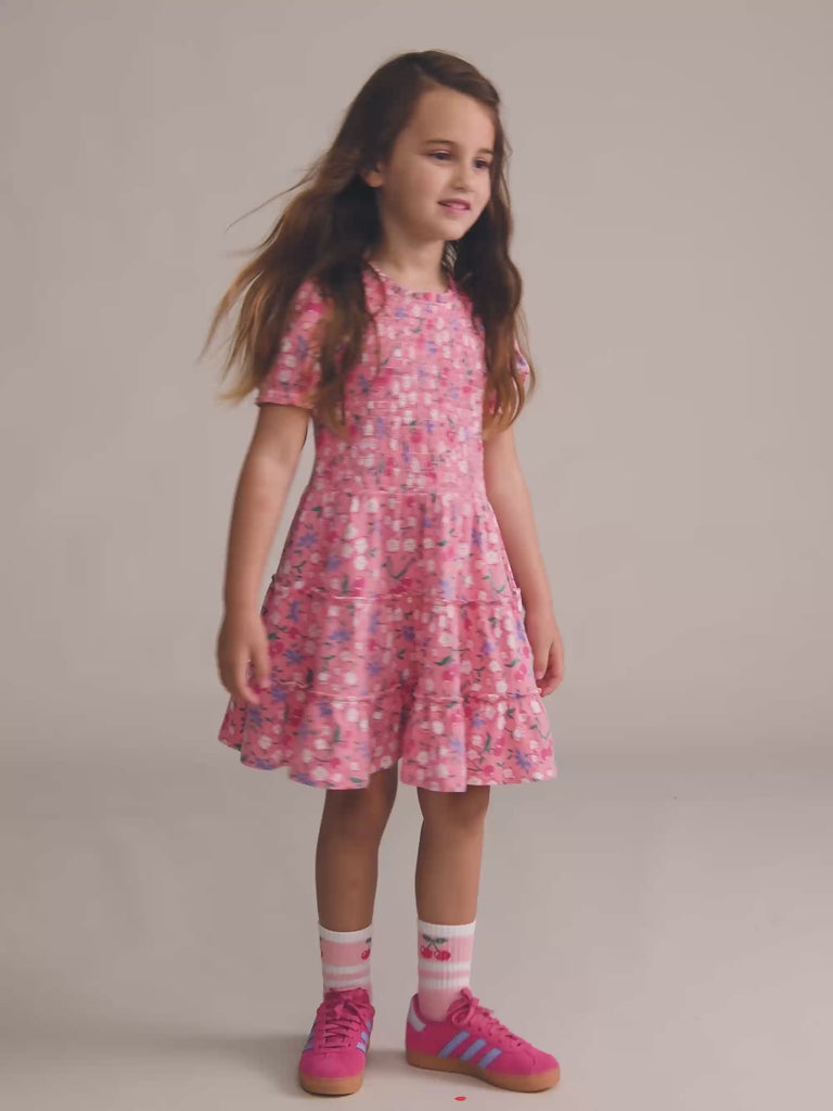 Tropical Cherry Floral Tiered Puff Dress DRESS Huxbaby Shopify