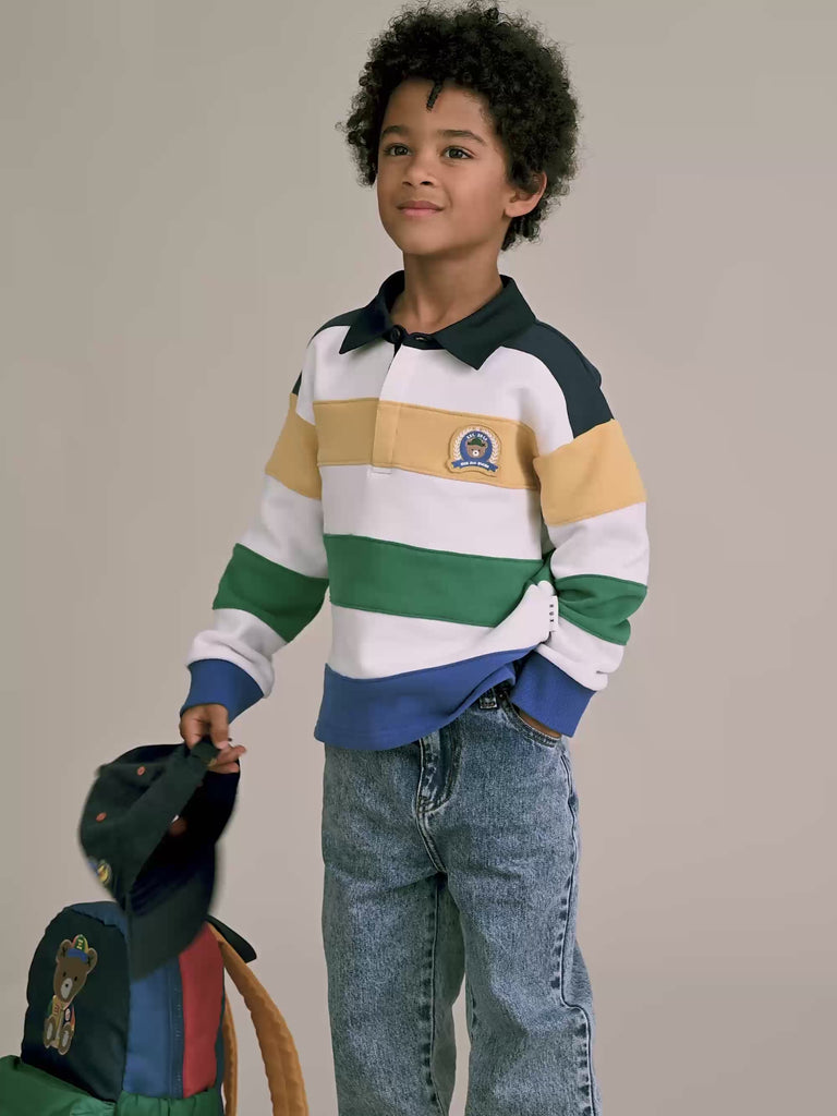 Colour Block Panelled Rugby TOP LS Huxbaby