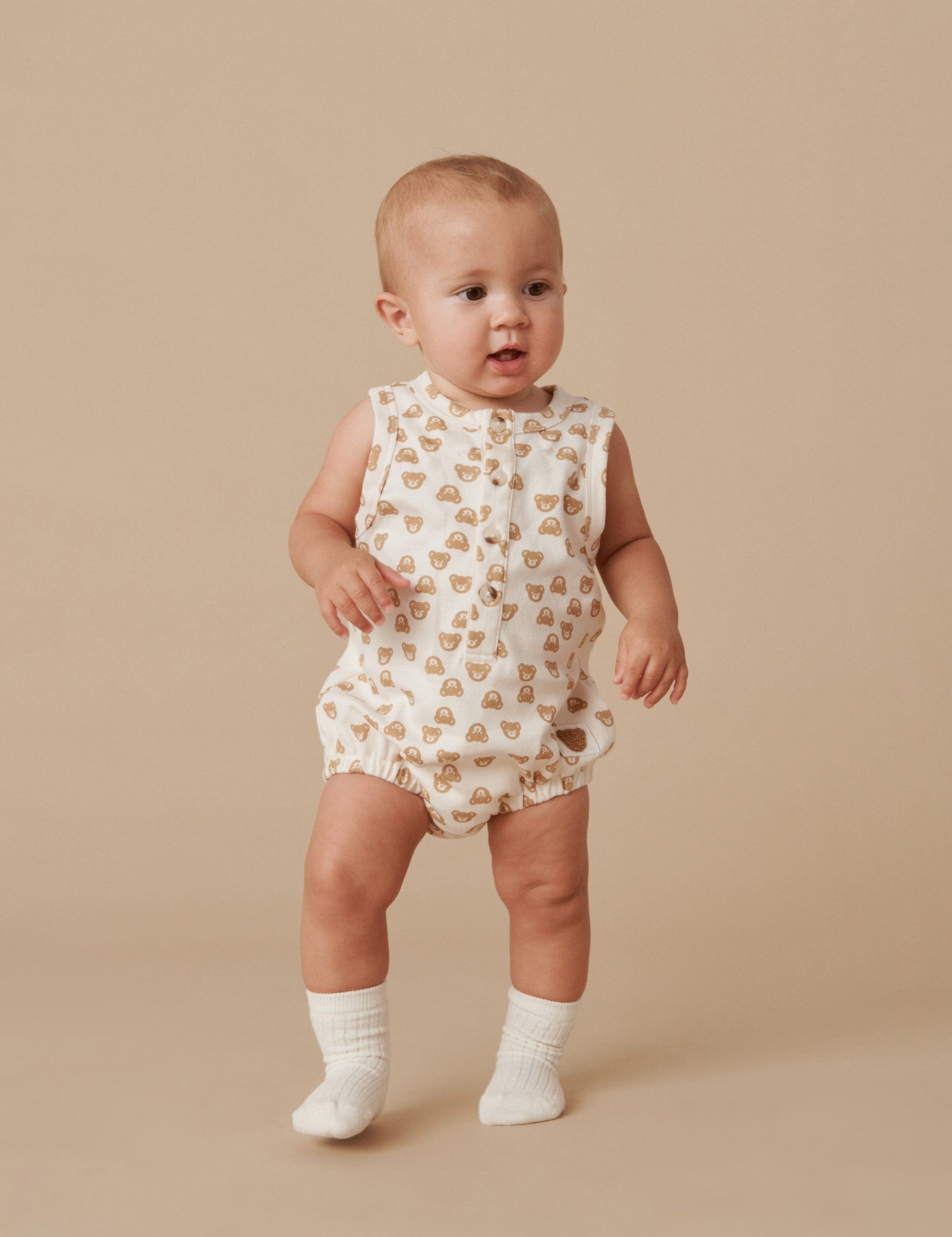 BUBBLE ROMPER BEAR ALMOND onesie Huxbaby   