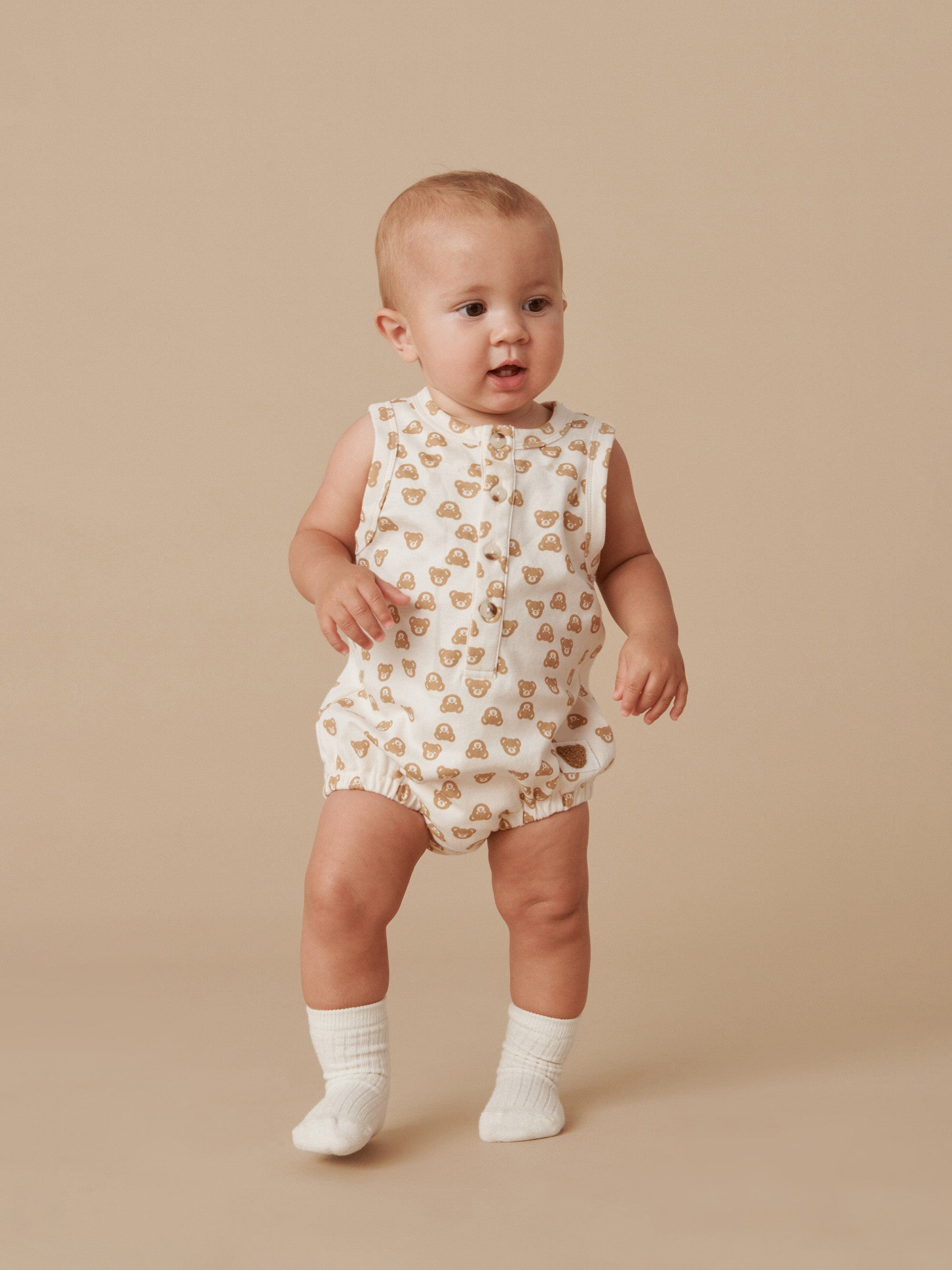 BUBBLE ROMPER BEAR ALMOND onesie Huxbaby   